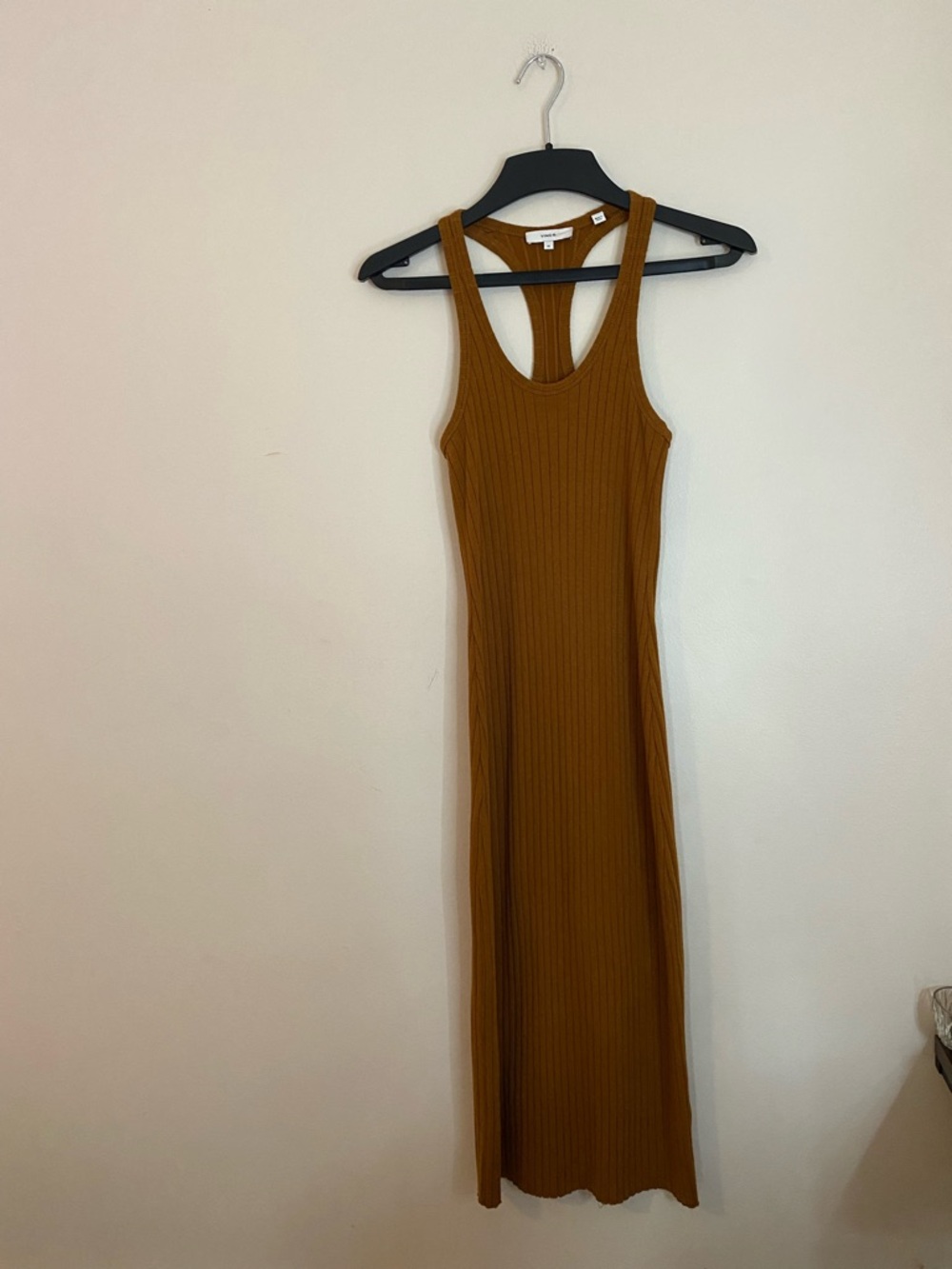 Vince Ribbed Racerback Maxi Dress - Rust Brown XS cotton blend